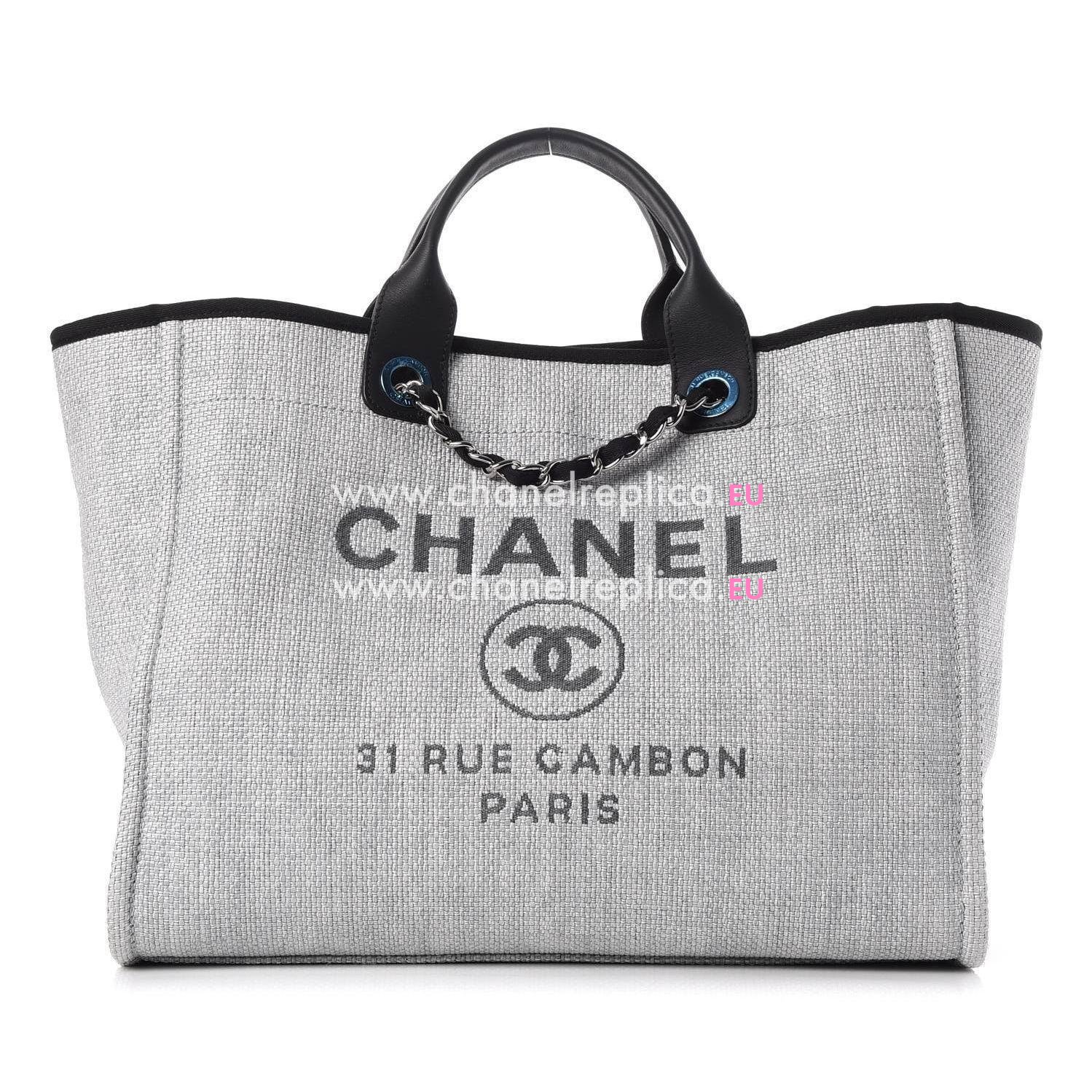 Chanel Woven Straw Raffia Large Deauville Grand Cabas Grey A66942GRBL