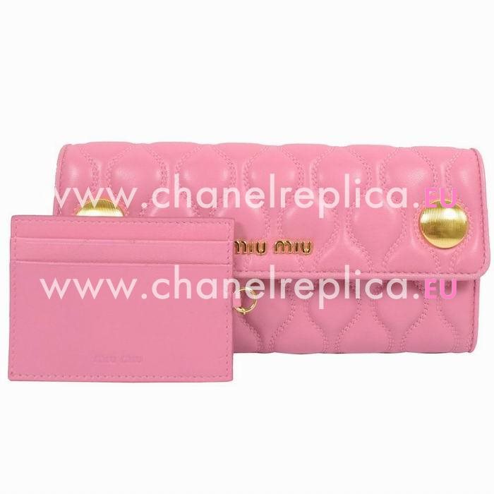 Miu Miu Classic Embossment Logo Calfskin Wallet In Pink M6122912