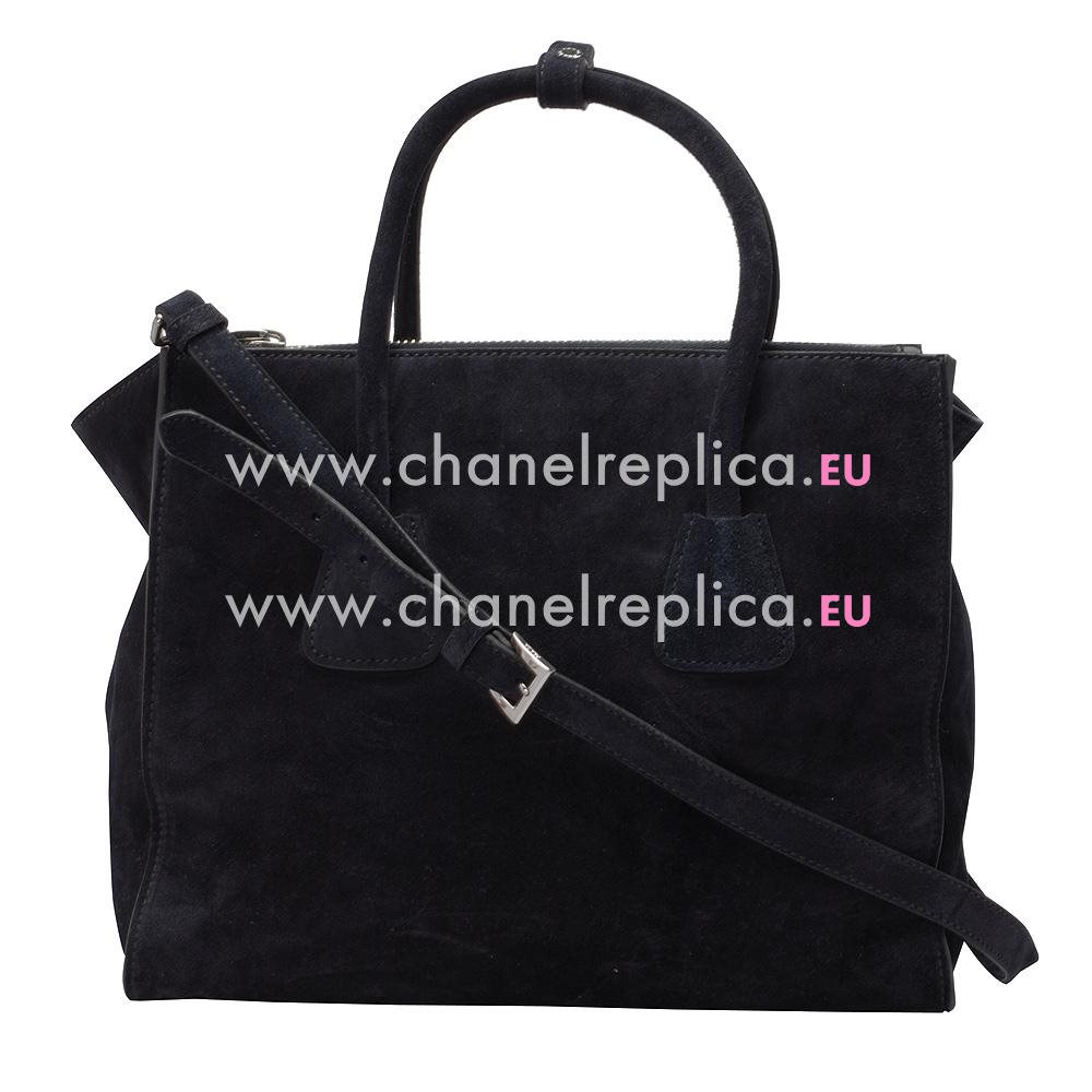 Prada Glace Chamois Triangle Logo Handbag Deep Blue PR007F06