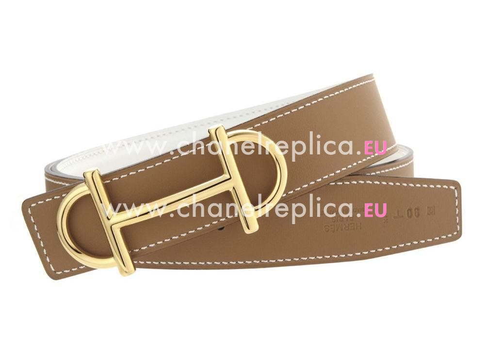 Hermes Femme Gamma White-Brown Gold Slim H Belt H573339