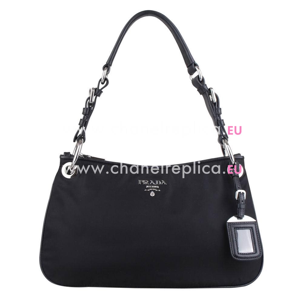 Prada Silvery Logo Nylon Shouldbag Black P7011915