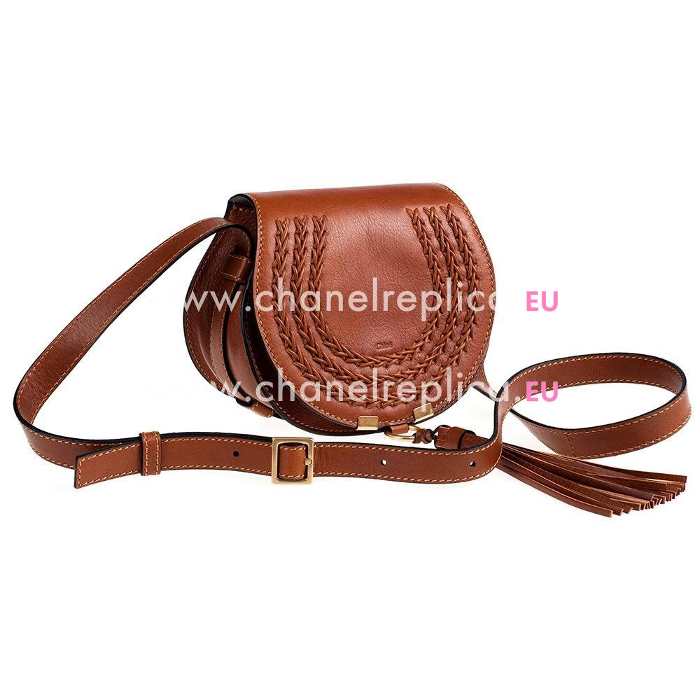 CHLOE Marcie Calfskin Weave Mini Roundness Saddle Bag Coffee CL7040510