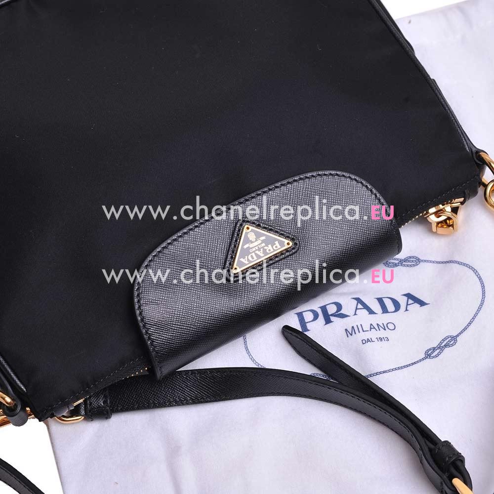 Prada Bandoliera Gold Triangle Logo Plate Cluch Bag Black PBT0933