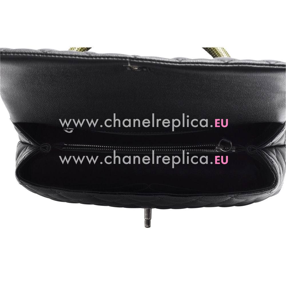 Chanel Coco Handle Caviar Anti-silver Chain Trapezoid Shoudbag Navy Blue A211985