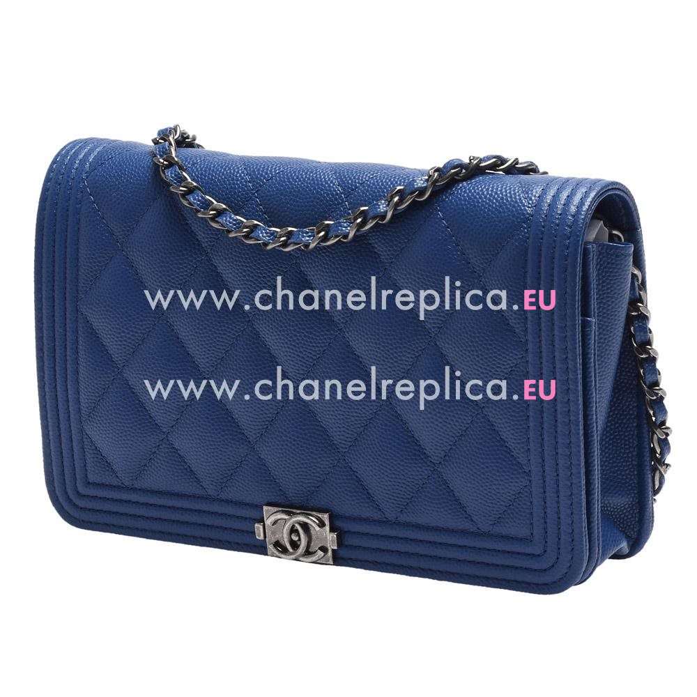 Chanel Caviar Leather Gold Chain Woc Bag Blue A837B7