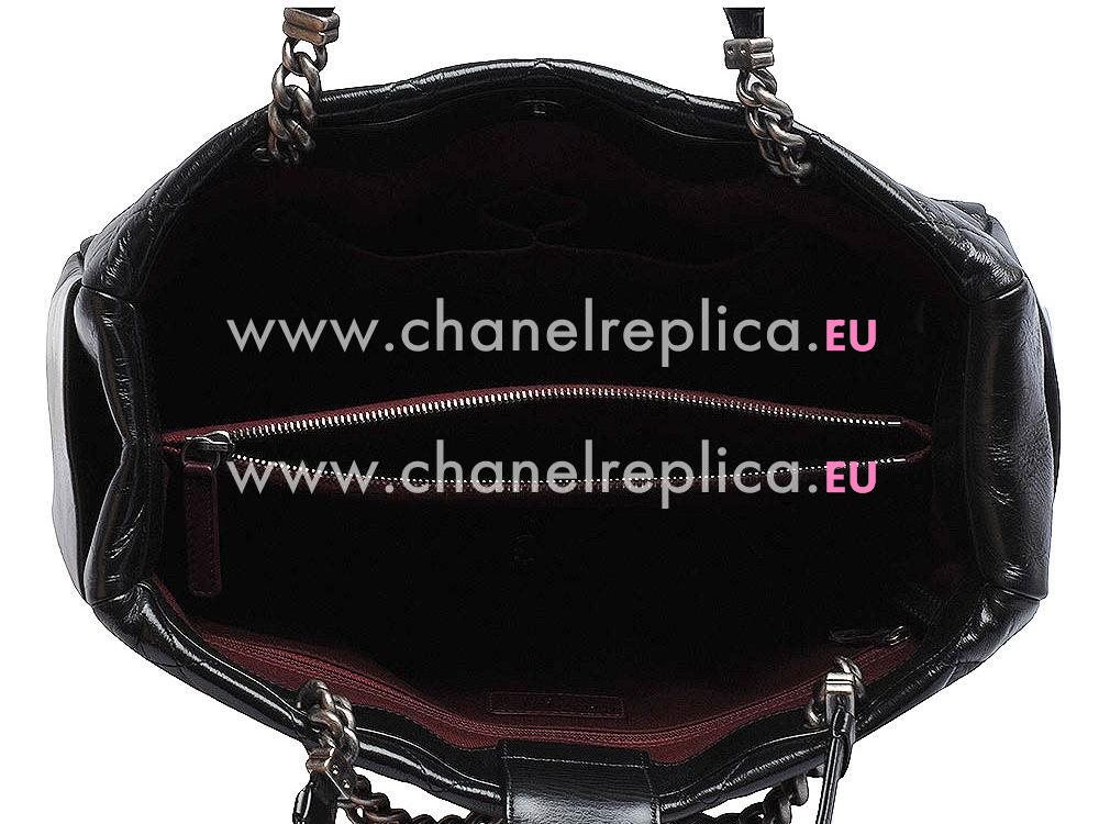 Chanel Shiny Calfskin Quilted Anti-Silver Shoulder Bag Black A560780