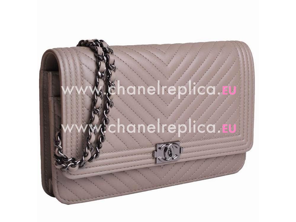 Chanel Lambskin Chevron Woc Bag Silver Chain Nude A59587