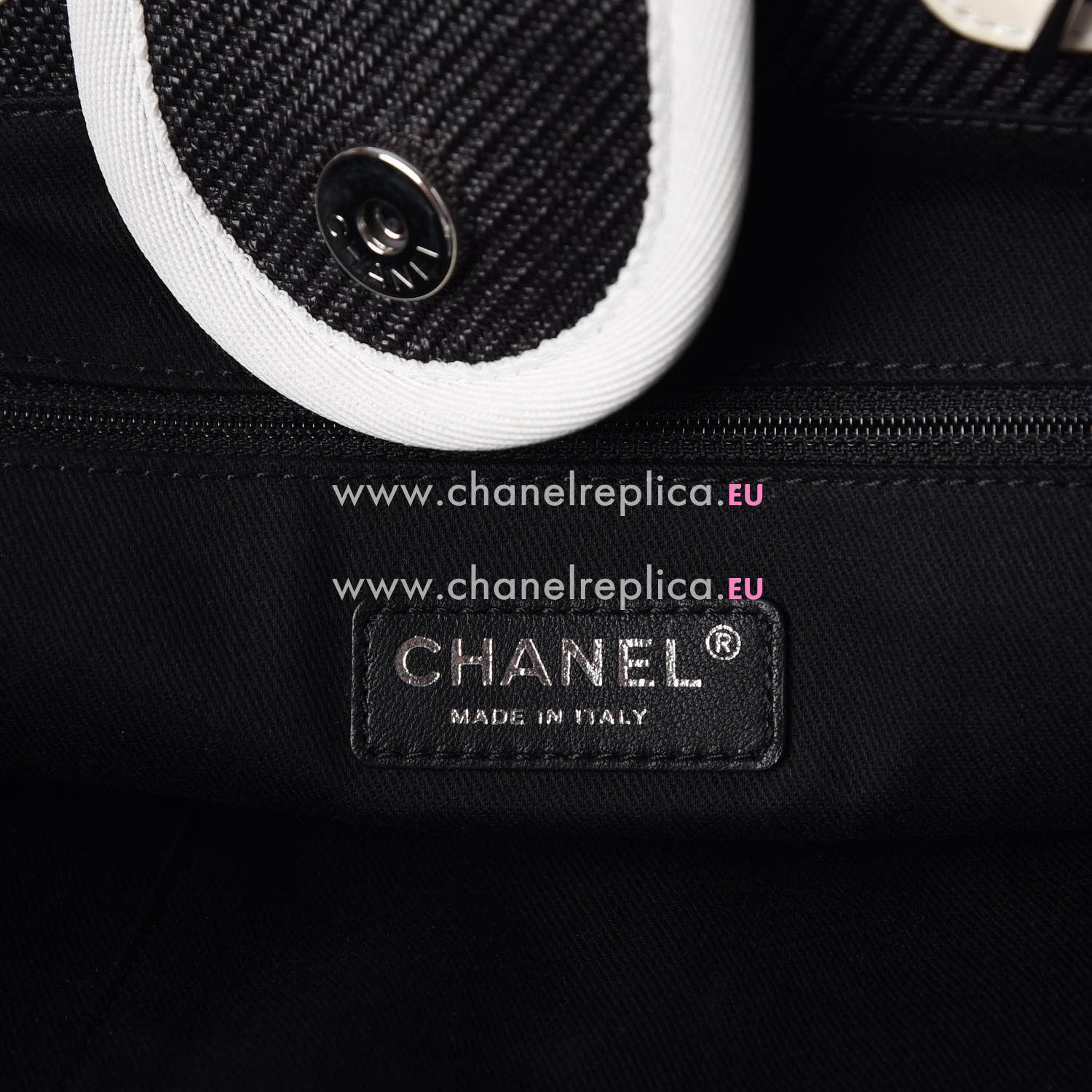 Chanel Woven Straw Raffia Large Deauville Grand Cabas Black White A66942BLWT