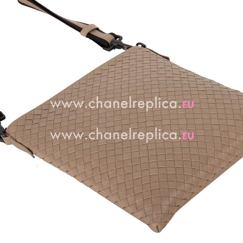 Bottega Veneta Intrecciato Nappa Woven Zipper Shouldbag Khaki B6110502