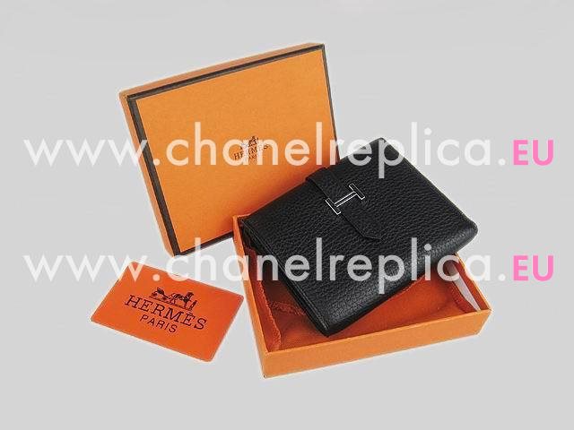 Hermes Classic Clemence Leather Purse In Black H0006B