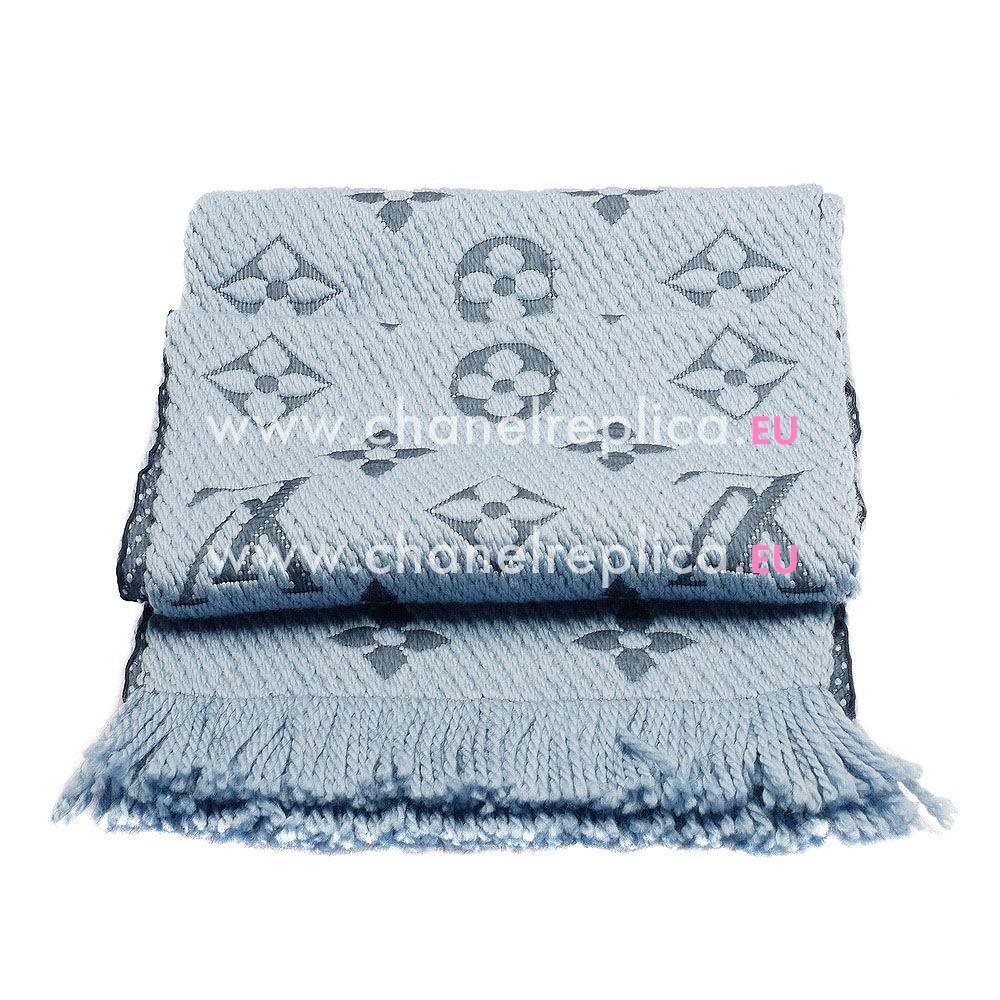 Louis Vuitton Logomania Shine Silk Wool Scarf Light Blue M75702