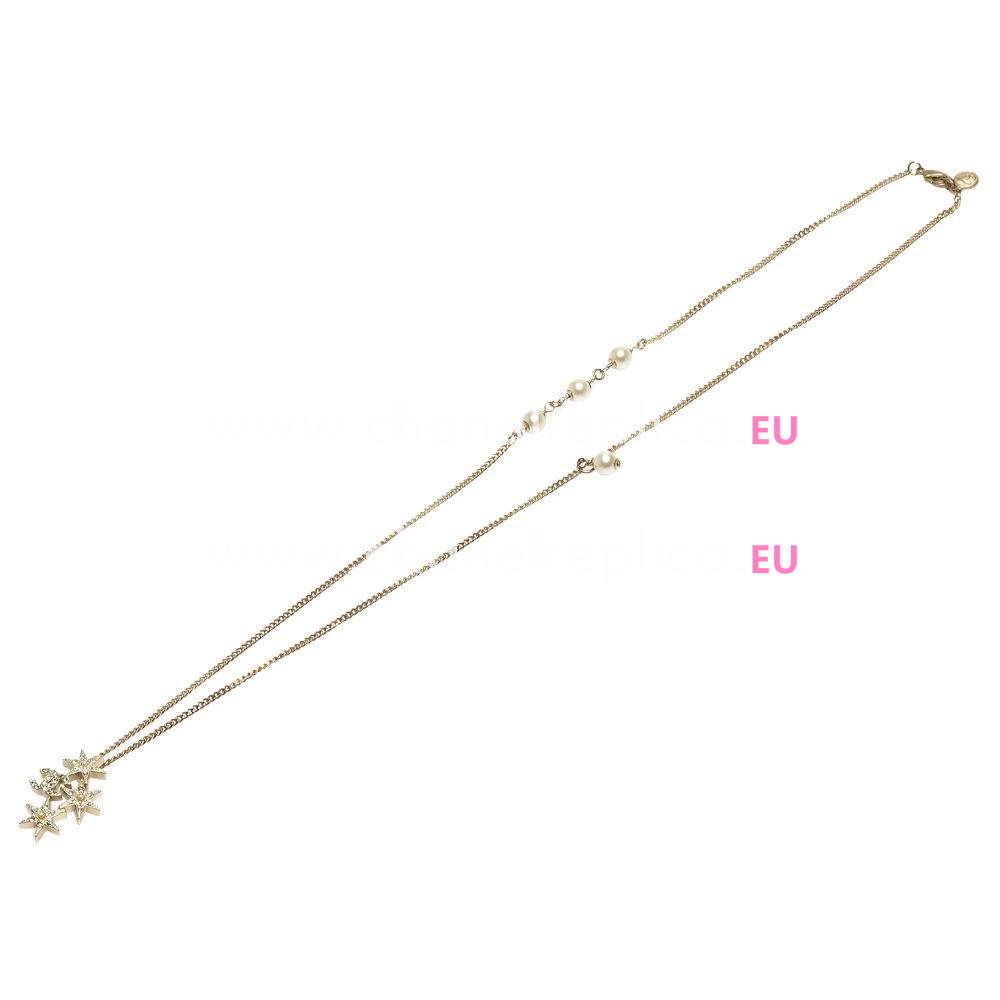 Chanel Classic CC Logo Star Crystal Necklace Gold Color FA985569