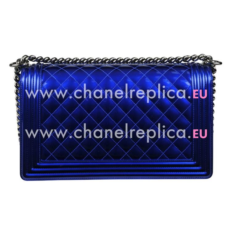 Chanel Electric Blue Patent Boy Bag Silver Chain A92193V-BLUE