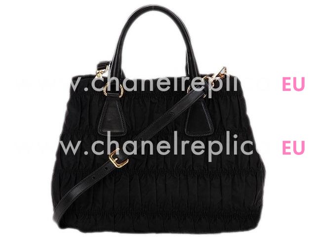 Prada Gaufre Nylon Ruffled Small Handbag In Black P321158