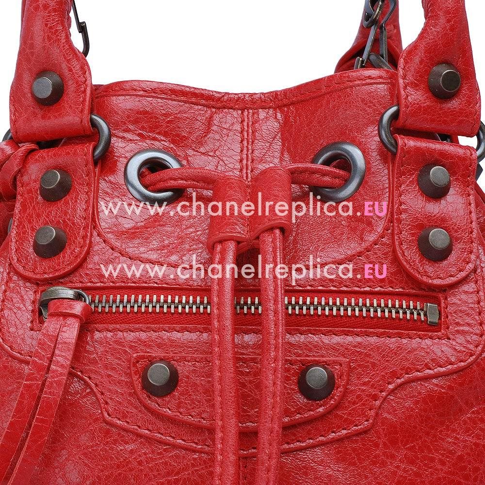 Balenciage Pompon Lambskin Aged Brass hardware Classic Mini Bag Poppy Red B2055068