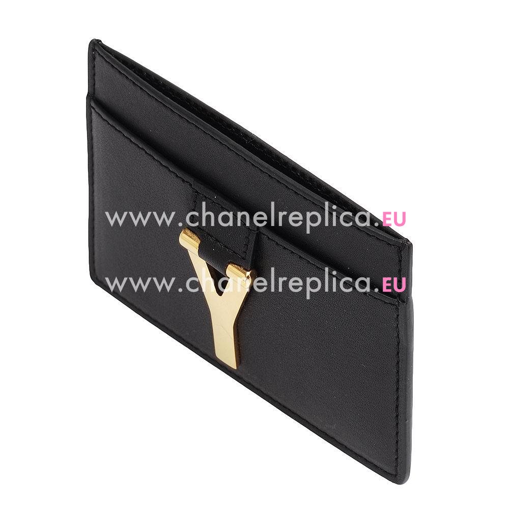 YSL Saint Laurent Ligne Y Macho Calfskin Cardcase In Black YSL5156014