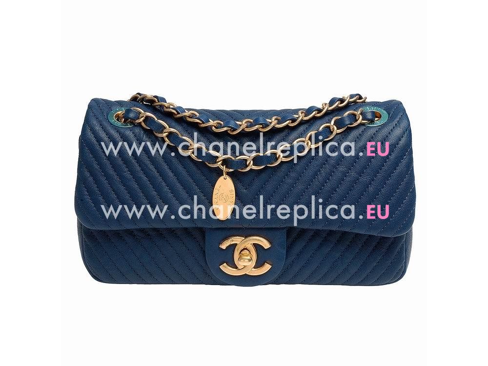 Chanel Calfskin Herringbone Mini Coco Flap Bag (Deep Blue) A704573