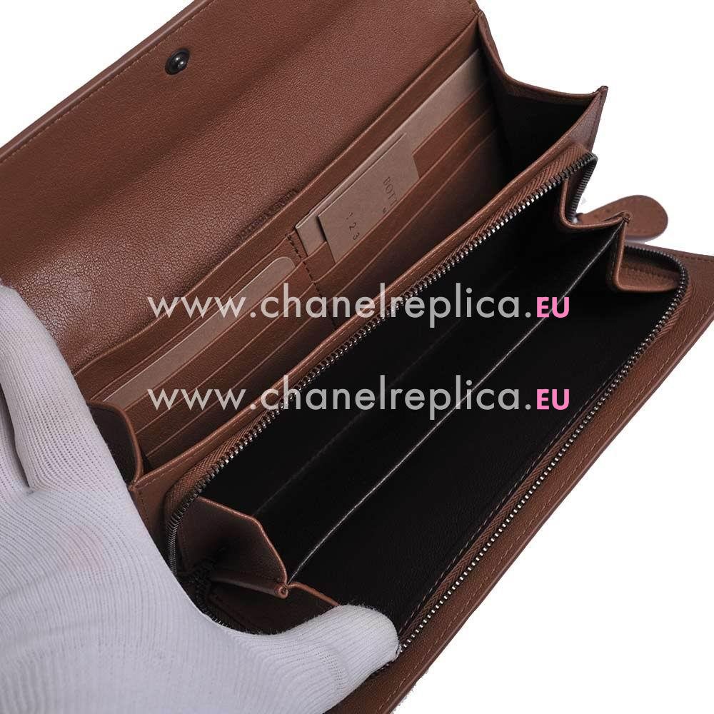 Bottega Veneta Classic Weave Nappa Zipper Wallet In Coffee B6110709
