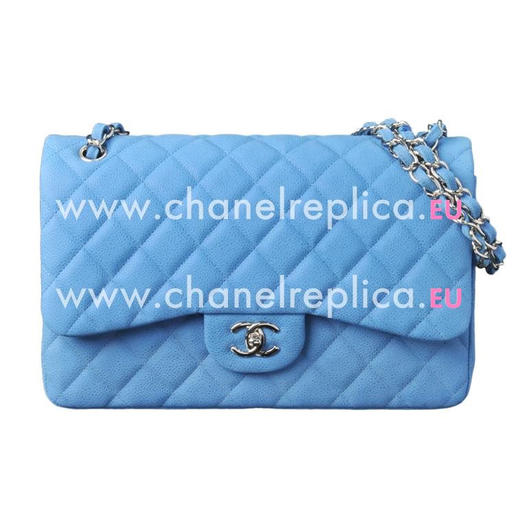 Chanel Blue Caviar Jumbo Coco Flap Bag Silver Chain A58600B-BLU