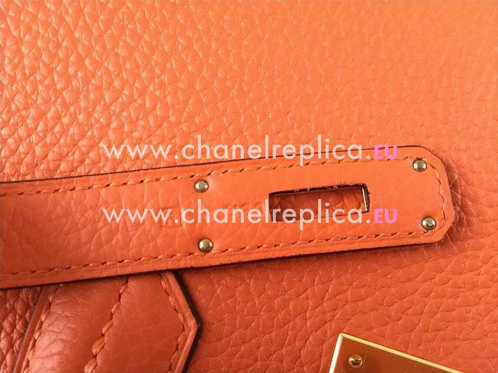 HERMES BIRKIN 35 TOGO Leather Bag Orange Gold Hardware Hand Sew H1043OGH