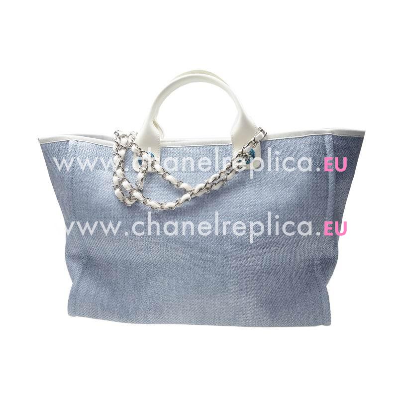 Chanel Denim Canvas Weave Shopping Beach Bag Light Blue A66941CLBLUEWHT