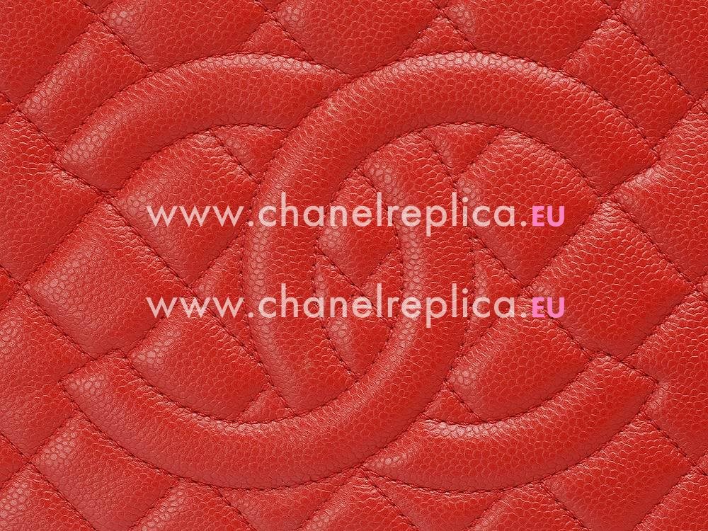 CHANEL Caviar Large Grand Shopper Tote Bag Red(Silver) A548285