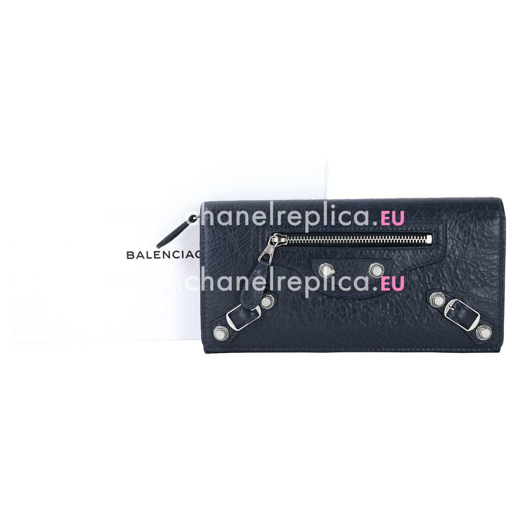 Balenciaga Giant Money Lambskin Silvery Hardware Wallets Deep Blue B2055119