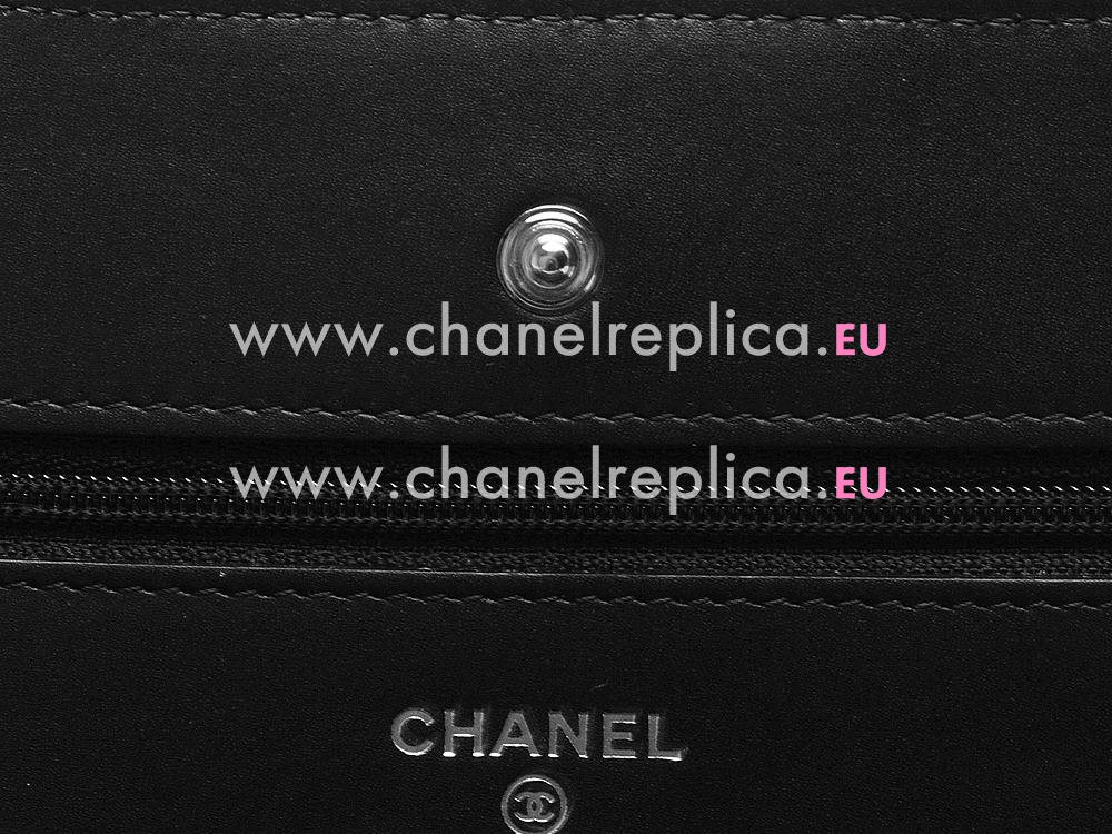 Chanel Lambskin Silver Chain Lightning Stitch Woc Bag Black A55317