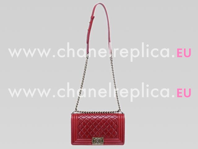 Chanel Lambskin Antique-Silver Chain 25cm Boy Bag Dark Red A46895