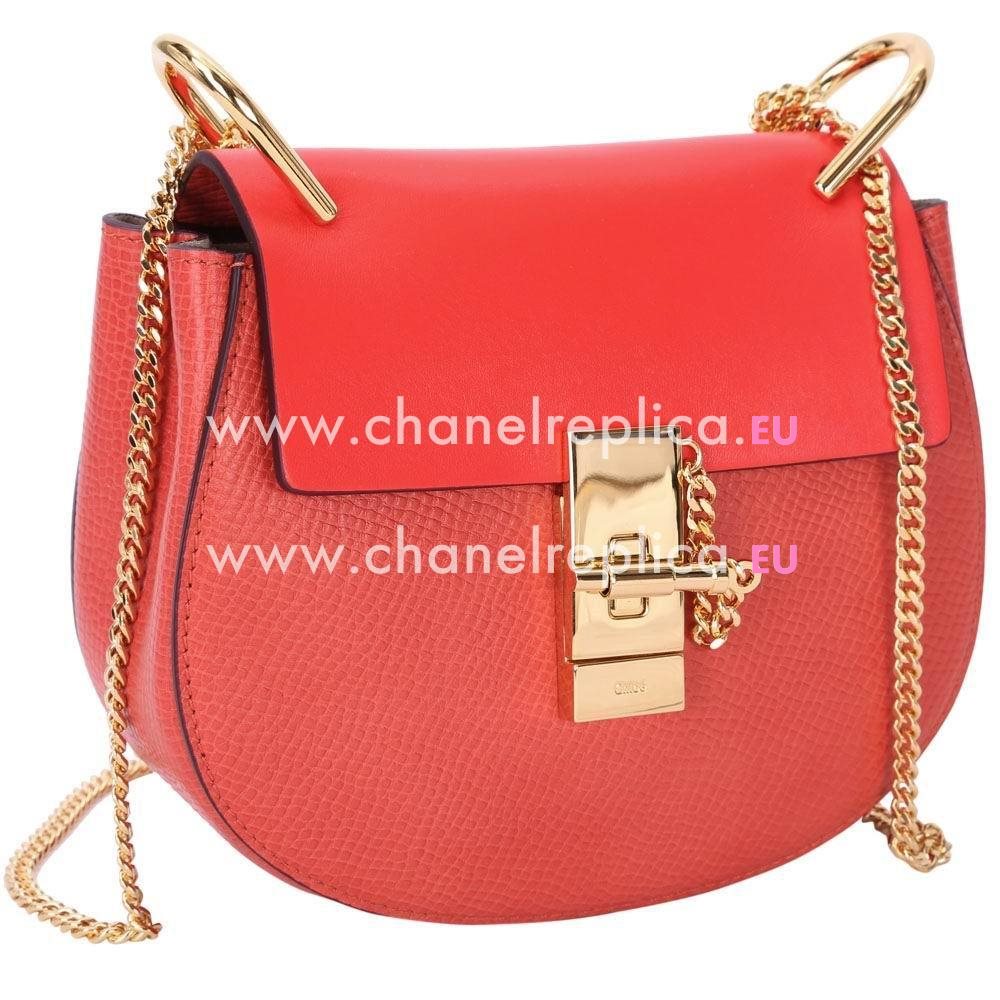 Chloe Drew Grain Leather Golden Chain Bag Orange Red c55649963