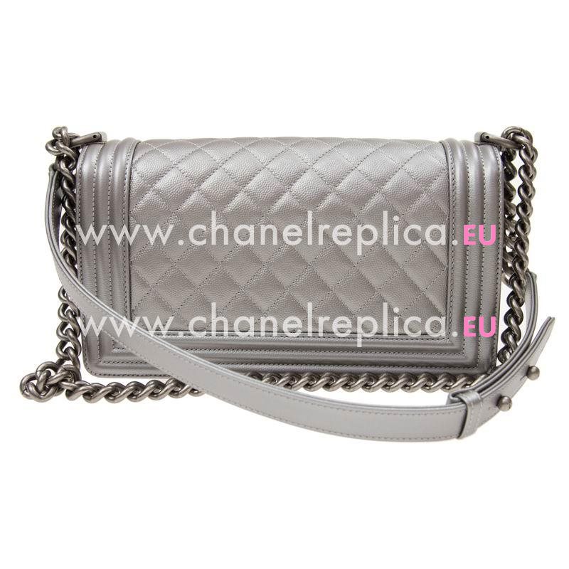 Chanel Light Grey Calfskin Leather Medium Boy Bag Anti-silver Hardware A67086CLGREY
