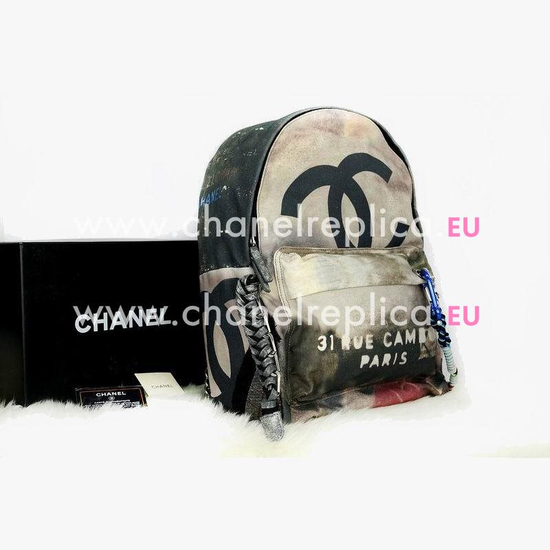 Chanel Large Graffiti Printed Canvas Backpack Black A362402