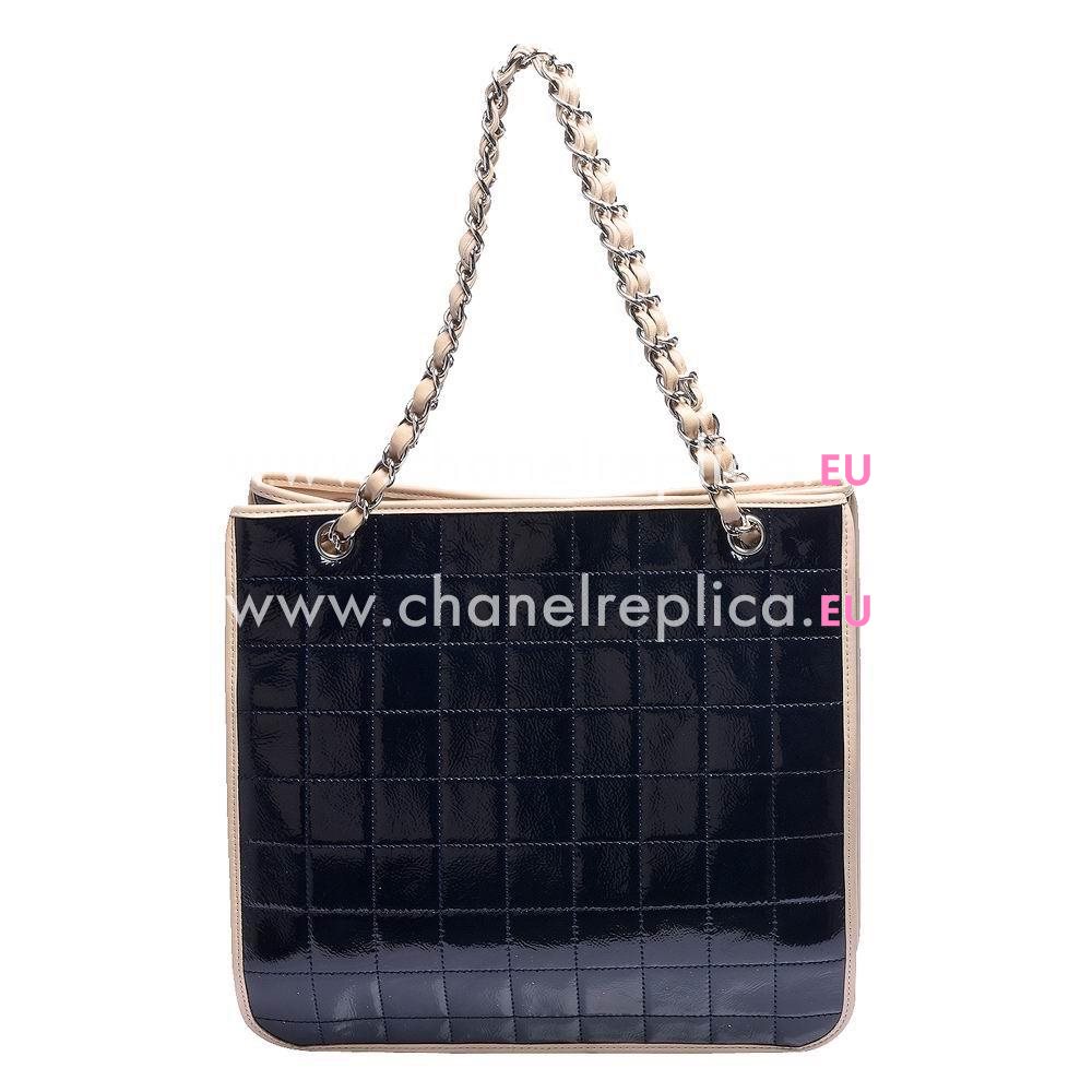 Chanel Classic Goatskin Patent Leather Silvery Chain Check Bag Deep Blue C6111703