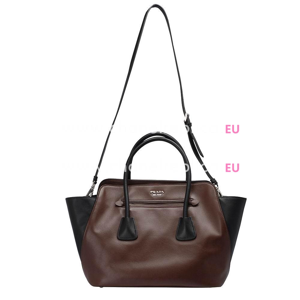 Prada Soft Calf Relievo Logo Calfskin Should/handbag Brown/Black PR493938