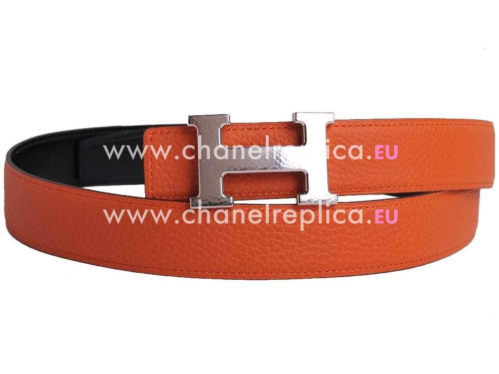 Hermes Silver H Buckle Black Orange Togo Leather Two-sided Belt H231545