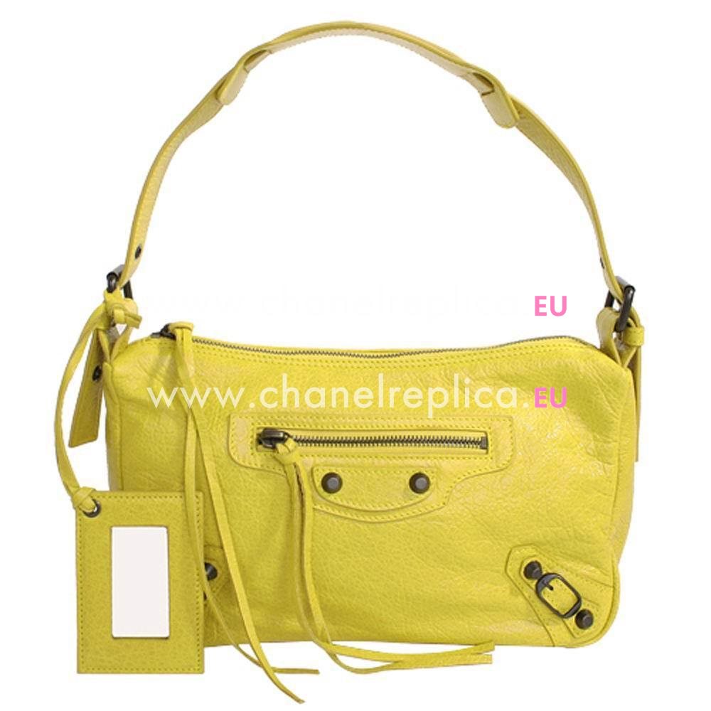 Balenciaga Classic Getaway Calfskin motorcycle Bag Lemon Yellow B6112201