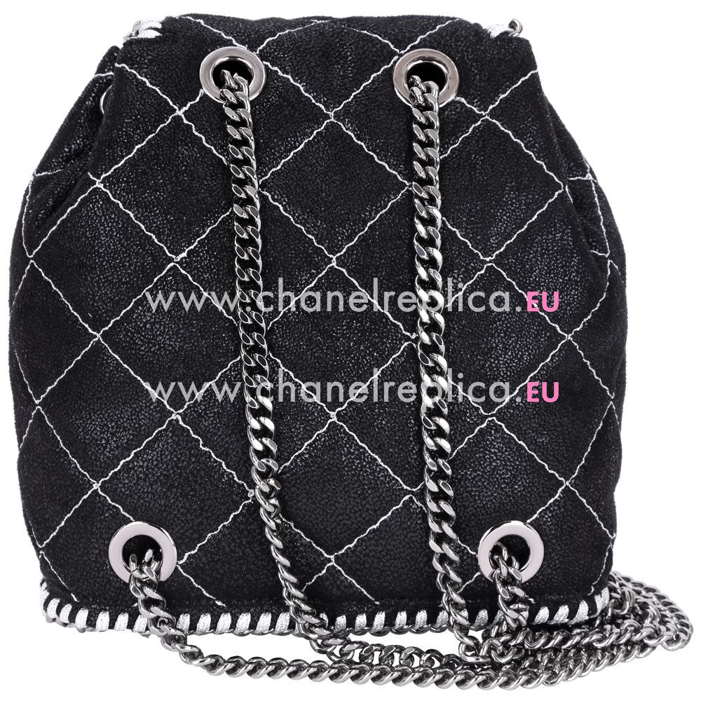 Stella McCartney Falabella White Stitch Backpack Black Silver Chain S860499