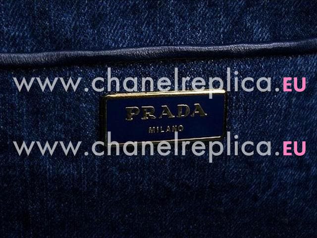 Prada Tessuto Denim Embroid Logo Bag Deep Blue(Medium) P412459