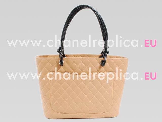 Chanel Cambon Lambskin Tote Bag Apricot With Black CC A25169-A