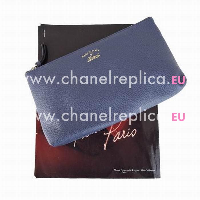 Gucci Swing Gold Logo Calfskin Cosmetic Bag In Blue G6111506