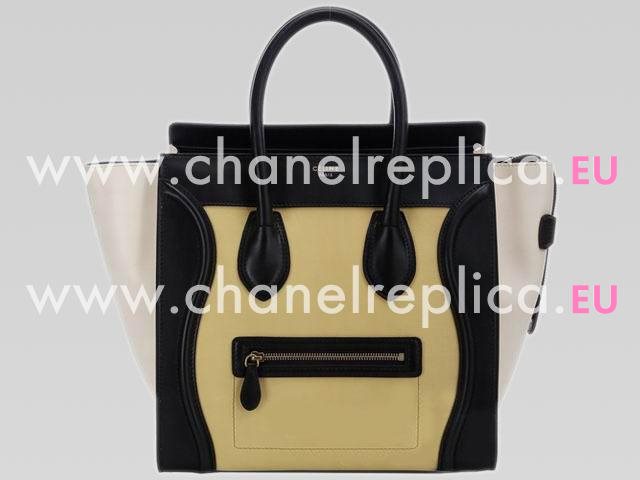 Celine Calfskin Nano Luggage Bag Black/Yellow/Beige CE44896