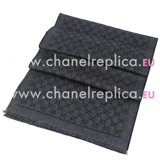Gucci G Logo Wool Scarf Iron Gray Black G6102826