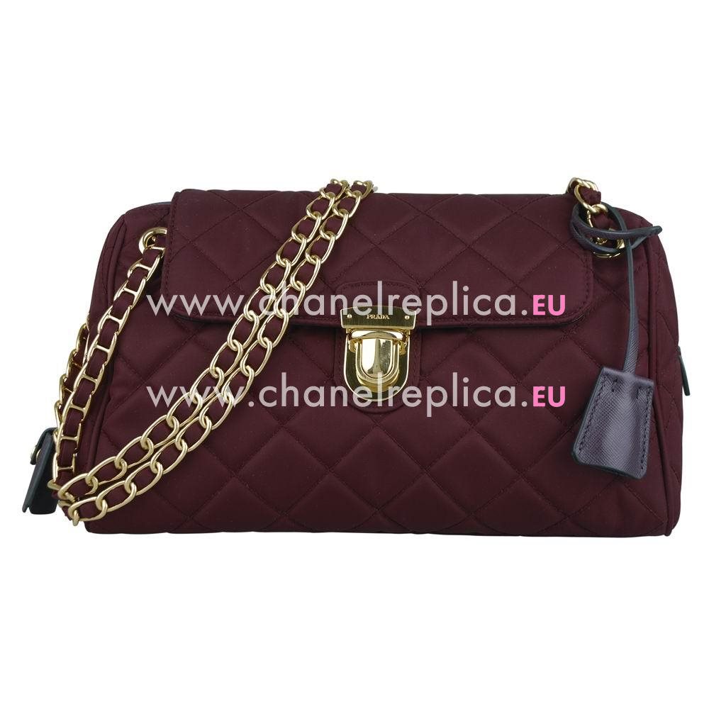 Prada Teaauto Saffiano Rhombic Nylon Chain Shoulder Bag Burgundy PR465545