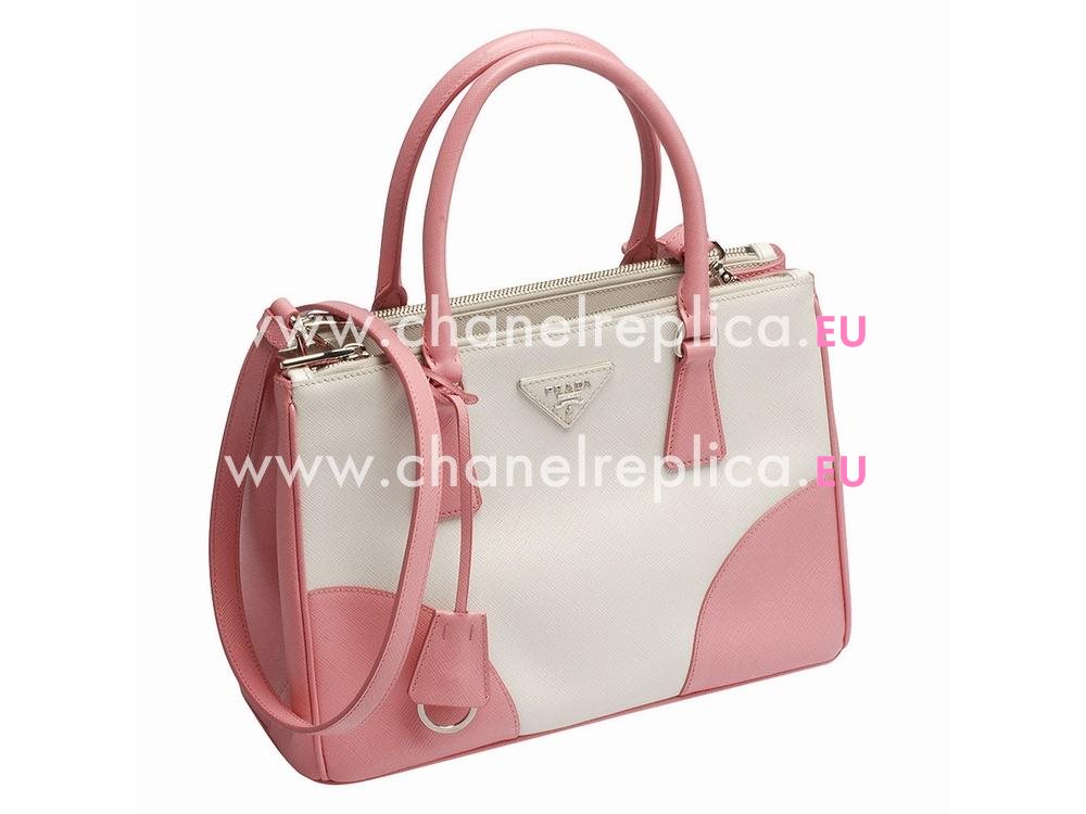 Prada Saffiano Lux Scratch Resistant Calfskin Handbag White/Pink P46697