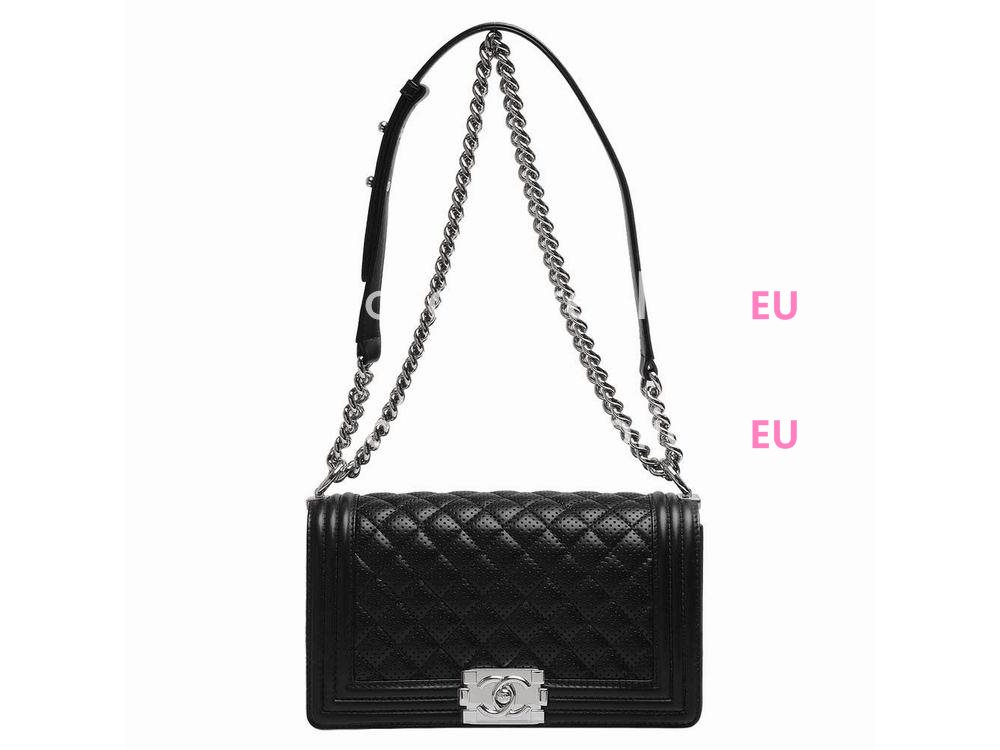 Chanel Classic Medium Size Calfskin Boy Bag In Black A56565