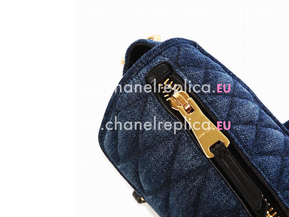 Miu Miu Denim Biker Black Quilted Shoulder Bag Blue RR1903