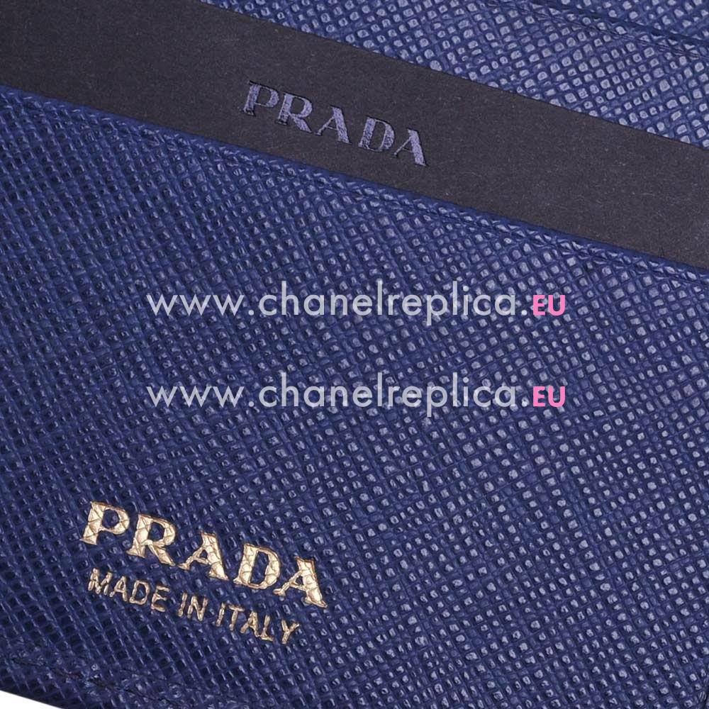 Prada Saffiano Triang Triangle Logo Cowhide Wallet In RoyalBlue PR61017127