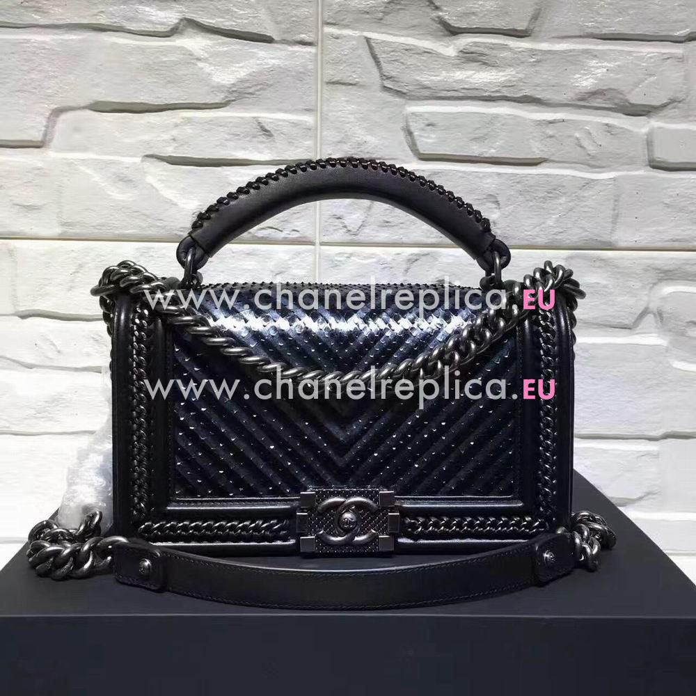 Chanel Boy Cuprum Hardware South Africa Python Skin Bag Black/Blue C7032702