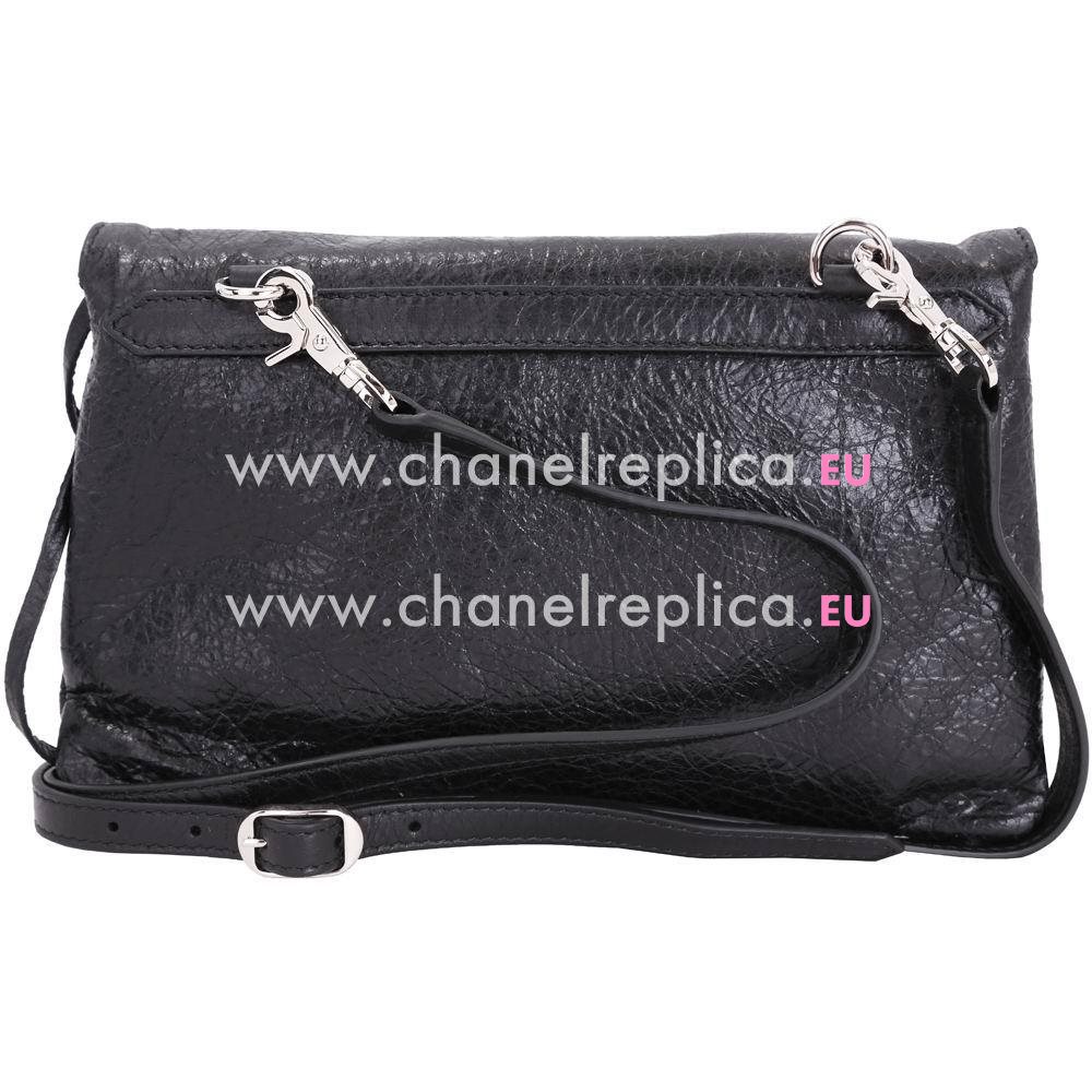 Balenciaga Classic Envelope Silvery Button Sheepskin Bag Black B7050701