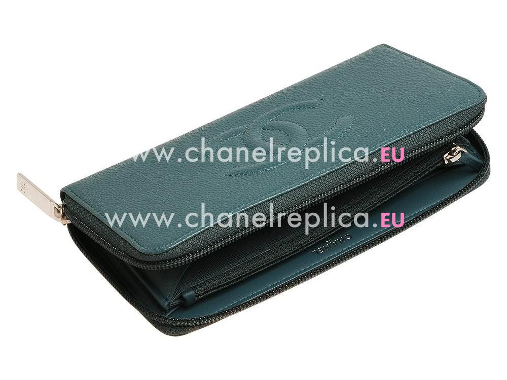 Chanel Caviar Leather CC Logo Wallet In Blue A56352